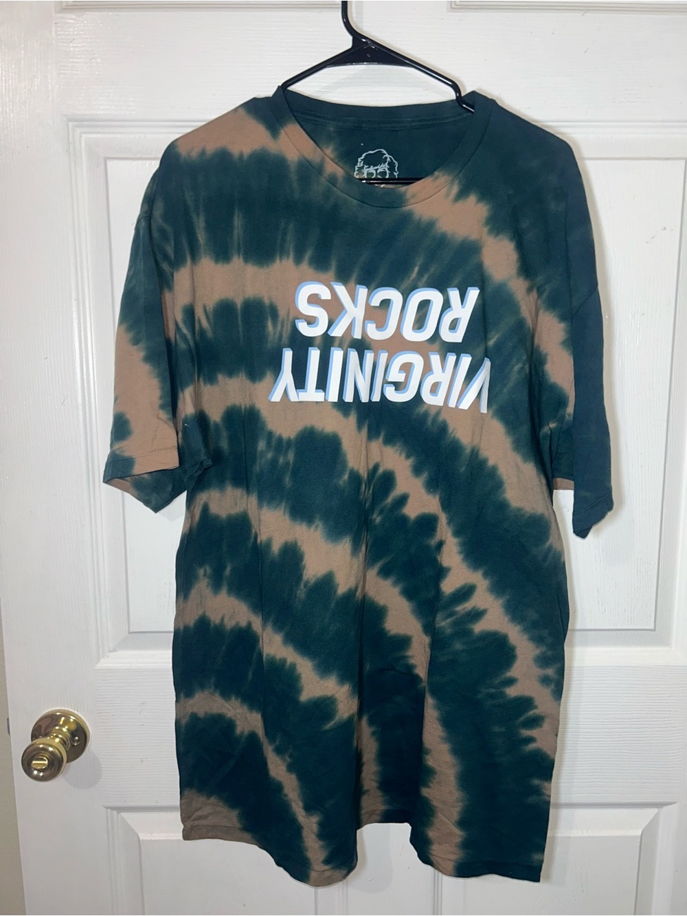 Virginity Rocks Tie-Dye Short Sleeve Tee - Dark Green & Brown